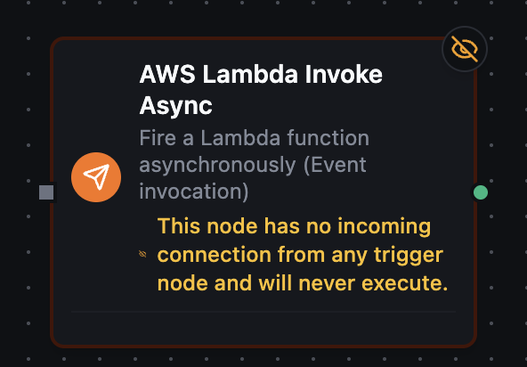 AWS Lambda Invoke Async node