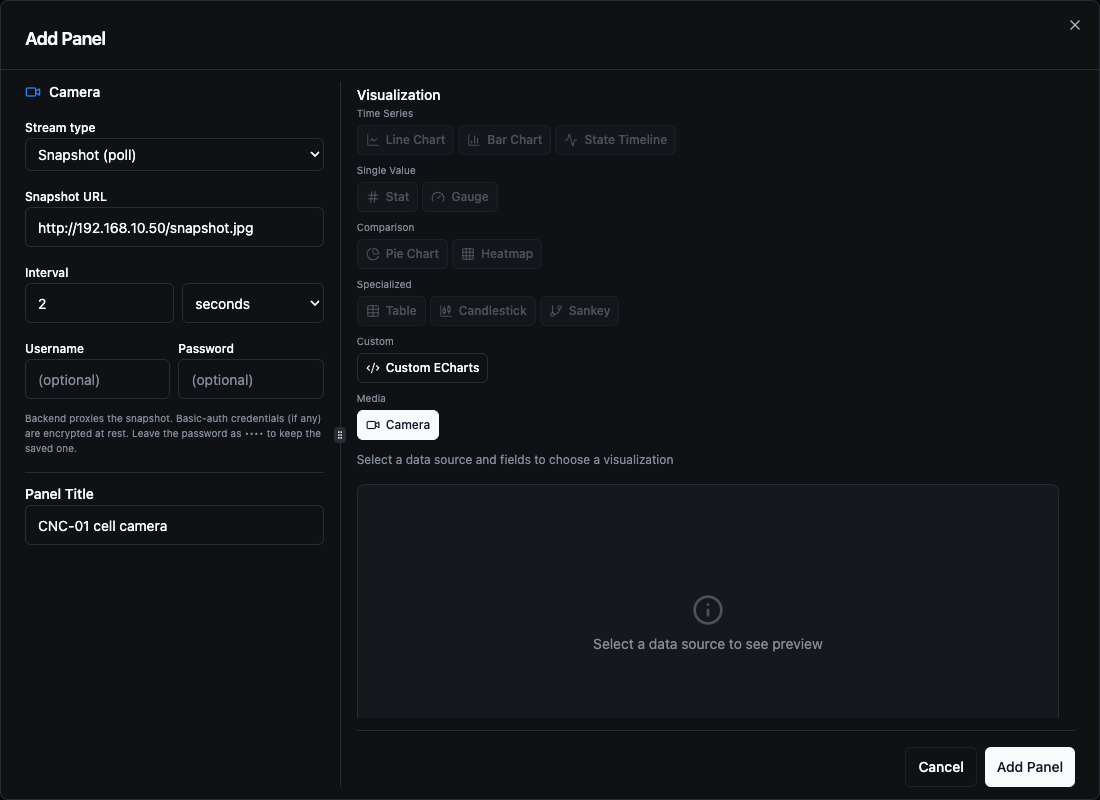 Camera panel settings