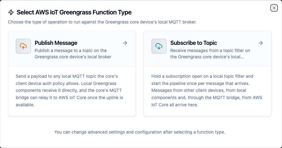 Greengrass function type selection