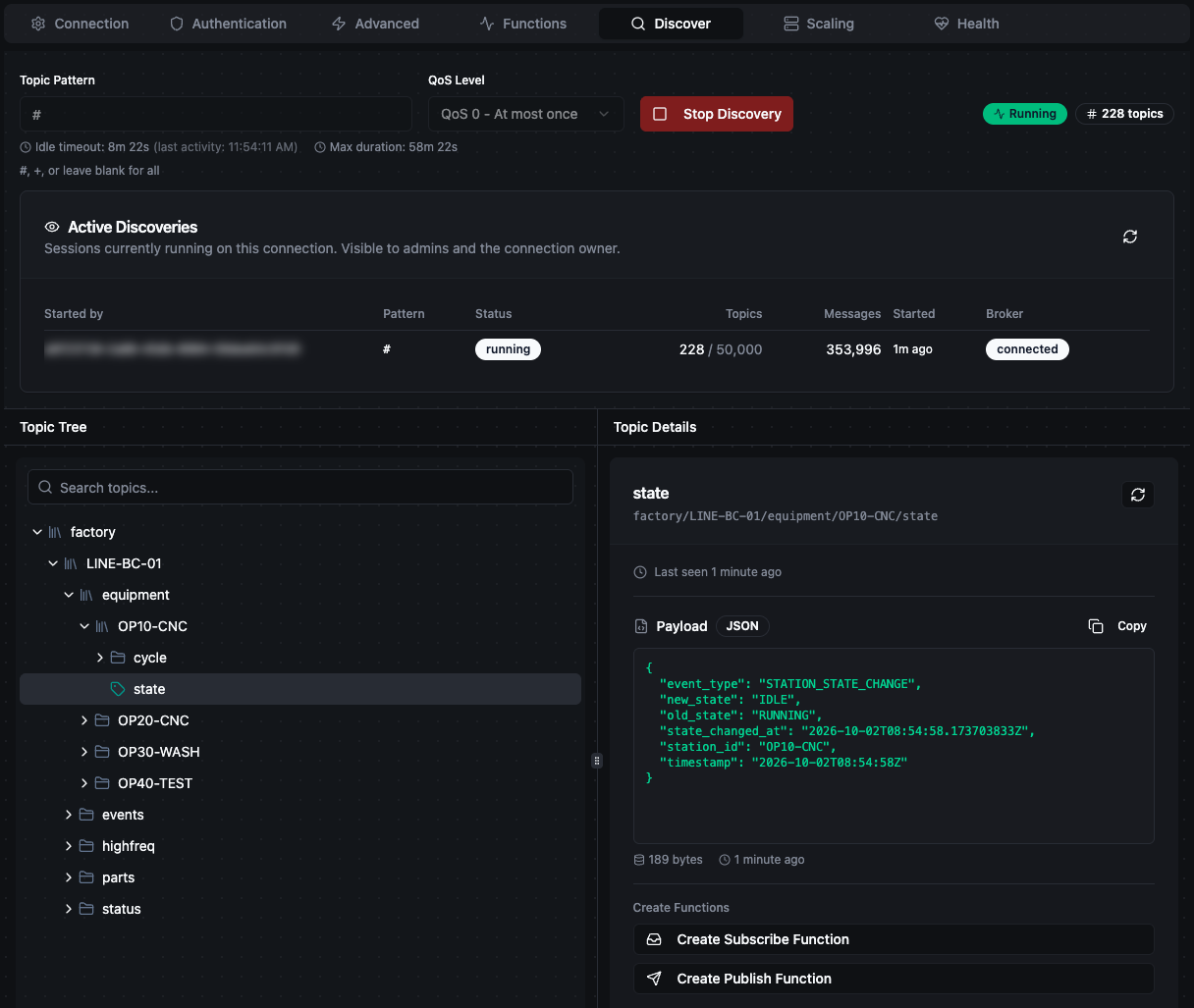 MQTT Discover tab