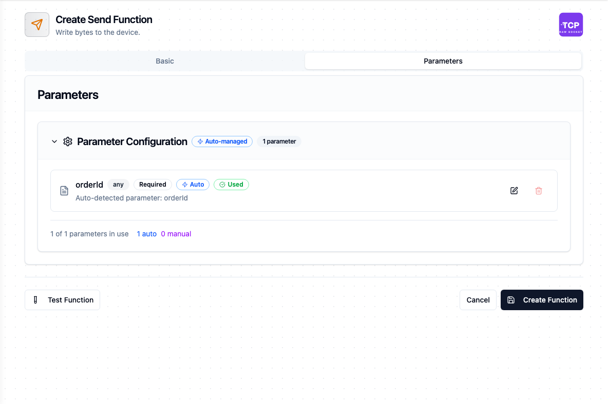 TCP function parameters