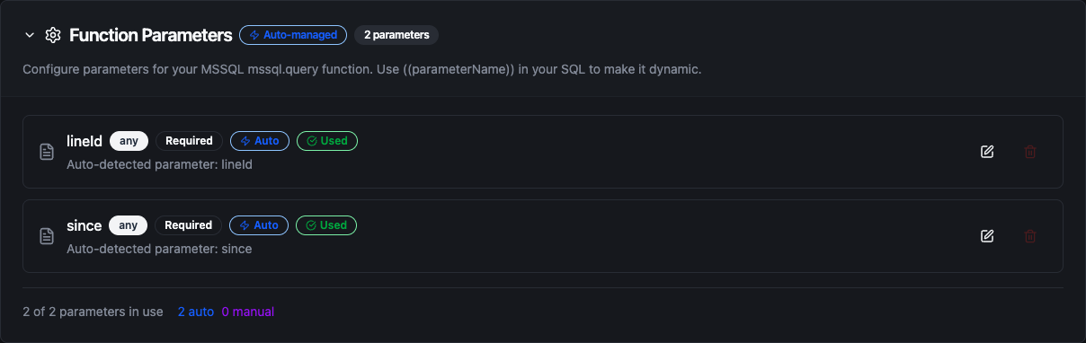 Microsoft SQL Server Function Parameters Configuration
