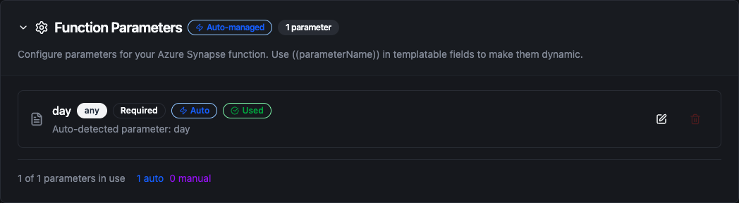 Azure Synapse parameter configuration