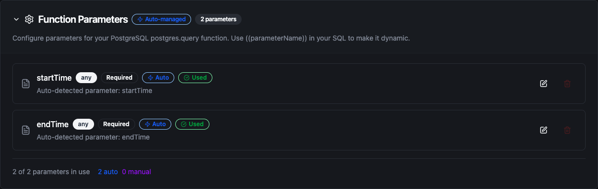 PostgreSQL Function Parameters Configuration