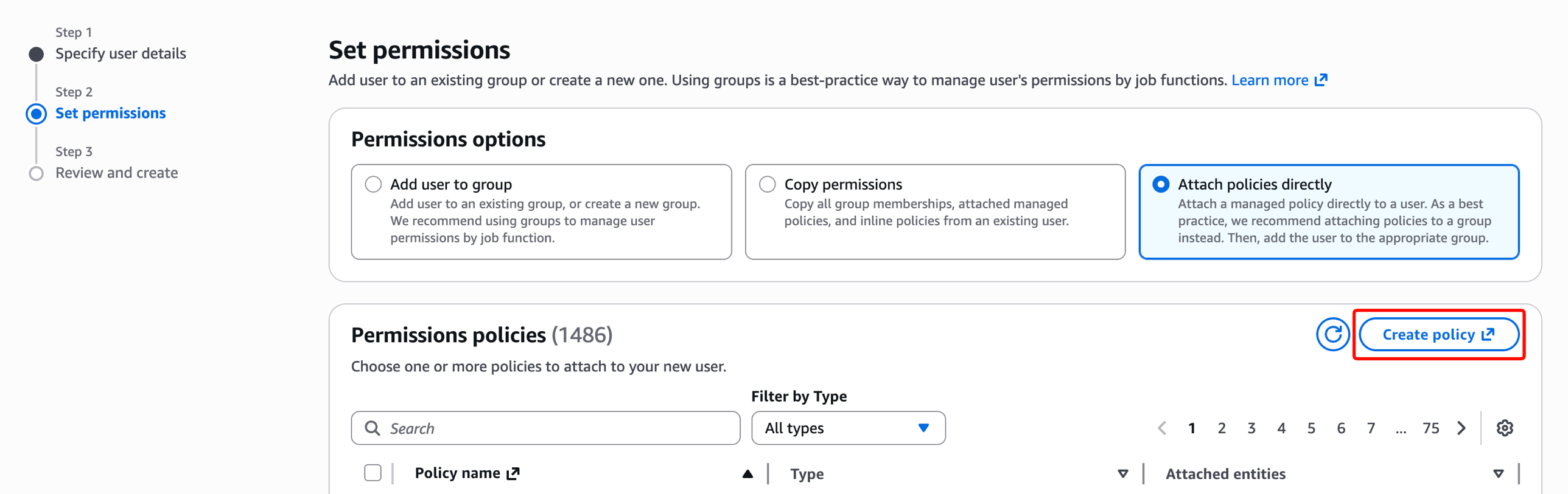 IAM Set permissions — Attach policies directly