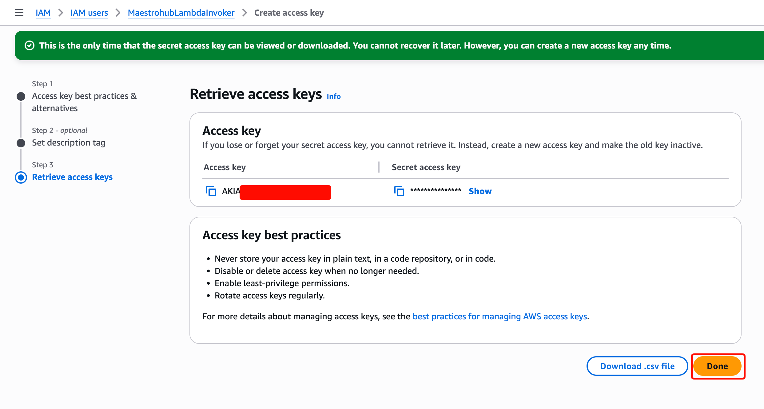 Retrieve access keys