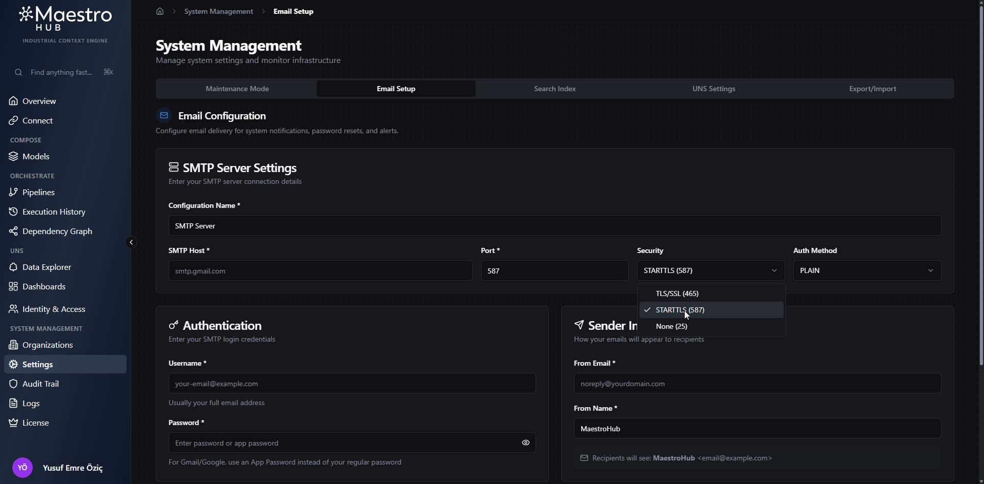 Configure SMTP Server Settings