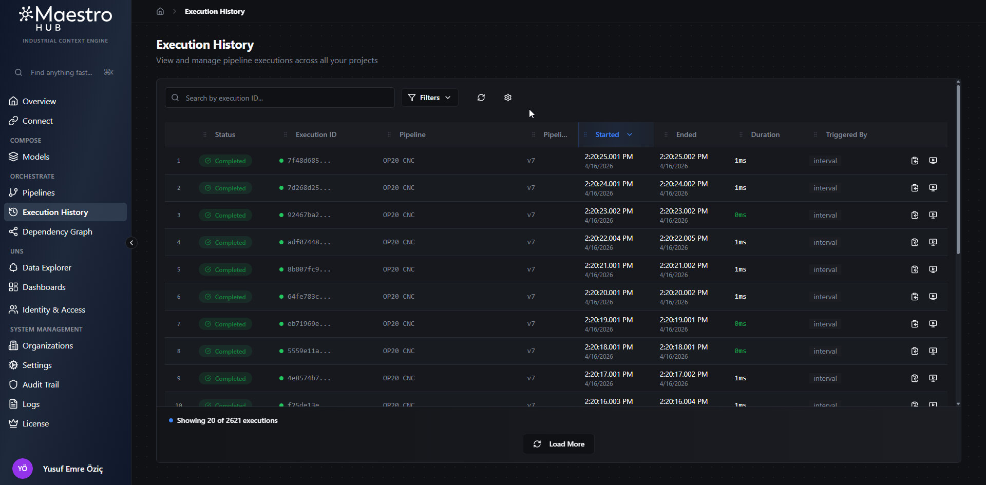 Browse Pipeline Execution History