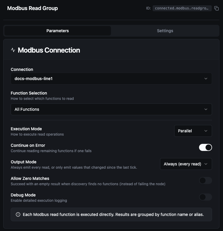 Modbus Read Group node configuration