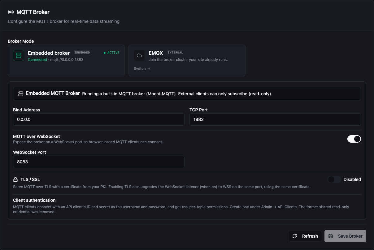 MQTT Broker page
