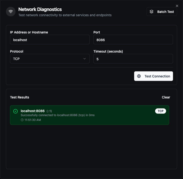 Network Diagnostics dialog