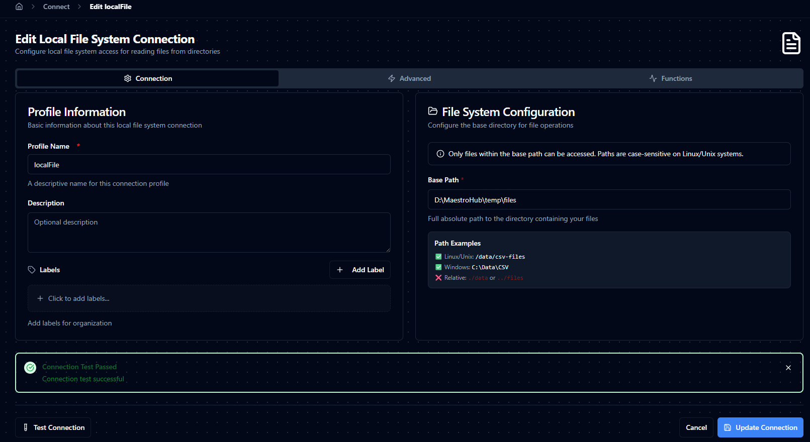 Local File Connection Configuration