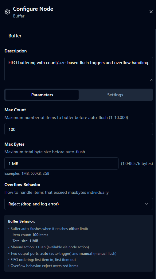 Buffer Node Parameters