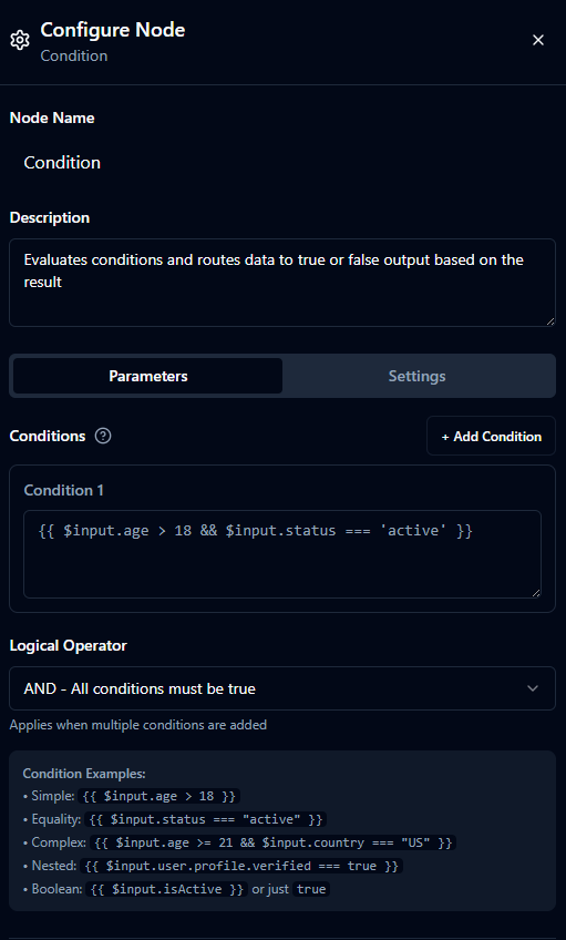Condition Node Parameters