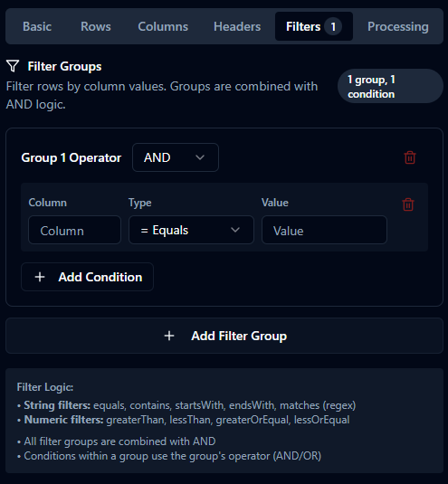 File Extractor – Filters and processing