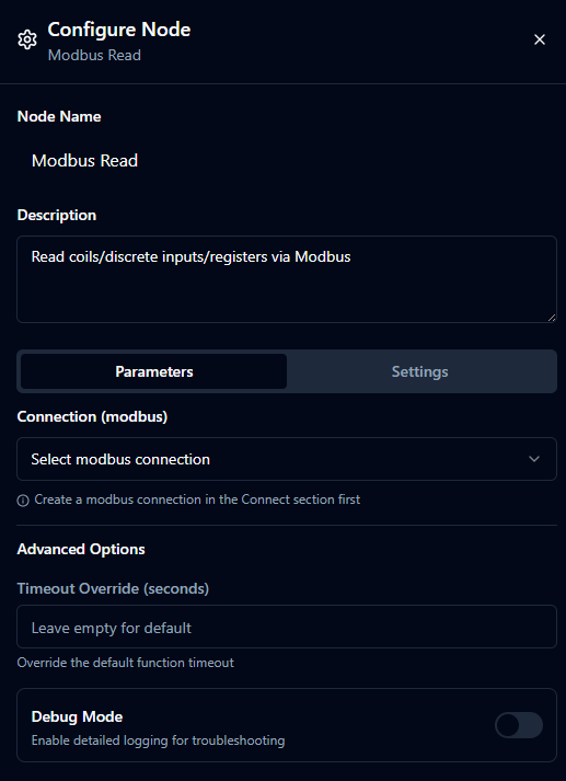 Modbus Node Parameters