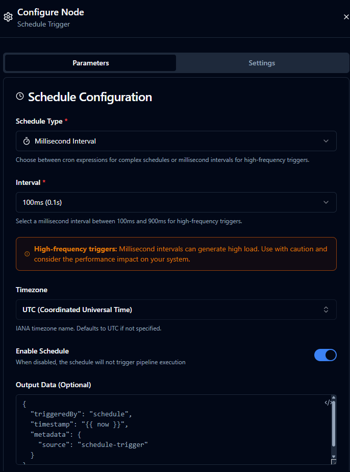 Schedule Trigger Parameters