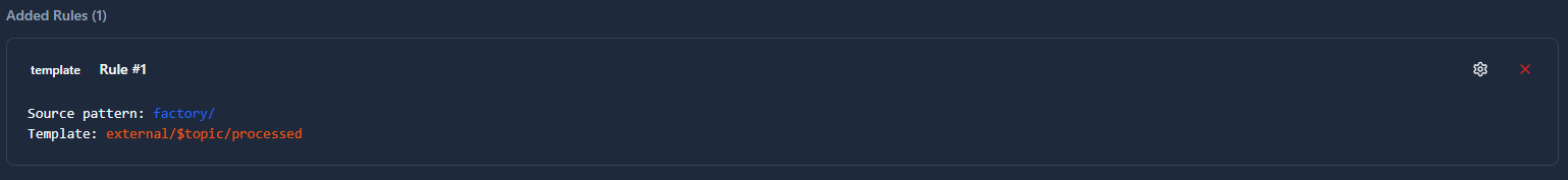 Template mapping rule card showing source pattern and template string